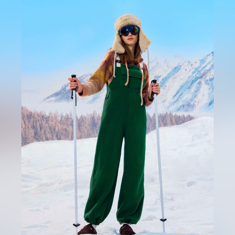 Green Fleece Pinafore Jogger Jumpsuit